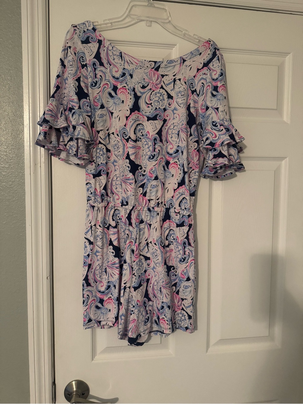 Lilly Pulitzer Navy Blue Pink Paisley Romper